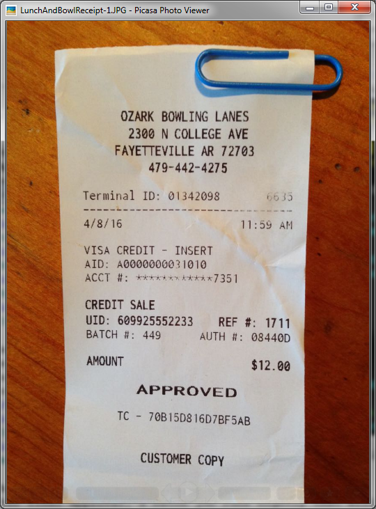 Image of the receipt uploaded