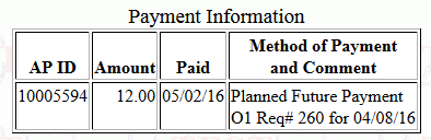 Planned payment information.