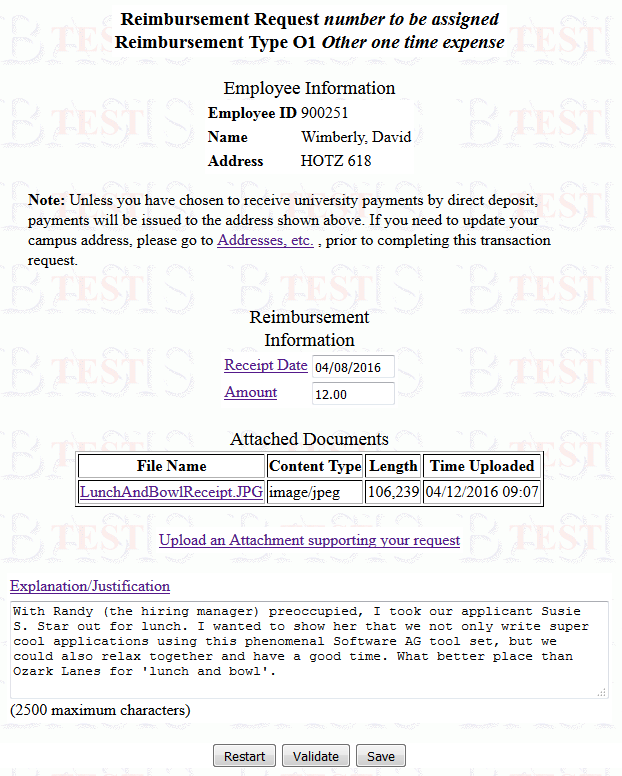 Employee entry page after upload