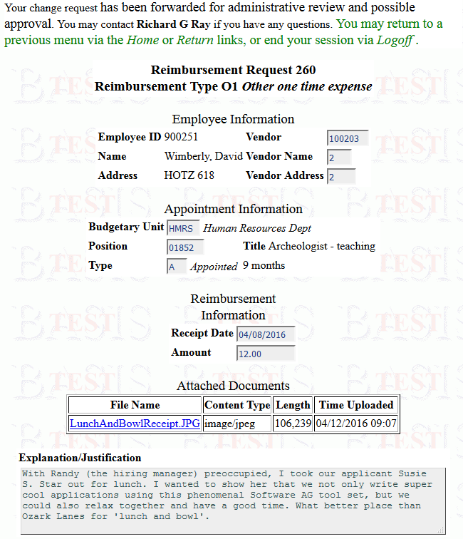 Employee entry page after Save