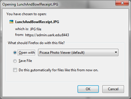 Browser dialogue window after attachment selection