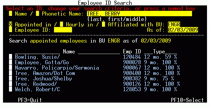 Example of the Appointed Employee Search
